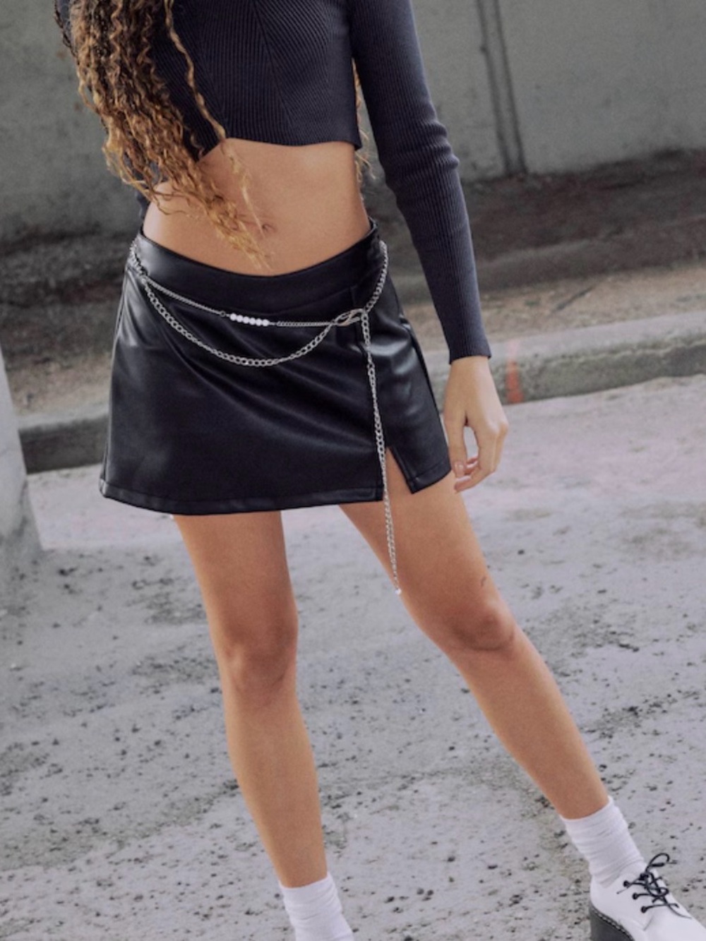 Garage Black Faux Leather Mini Skirt with Side Slit Medium